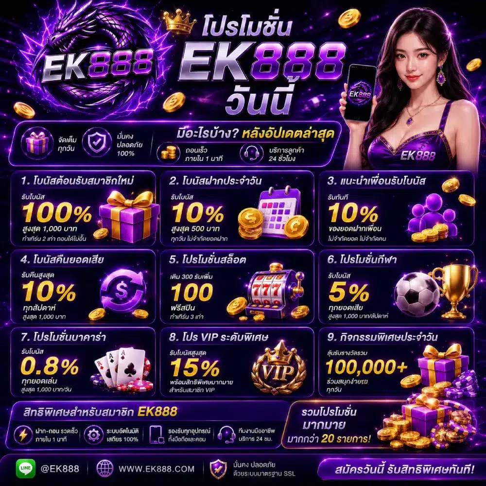 โปรโมชั่น EK888 วันนี้ล่าสุดหลังอัปเดตล่าสุด